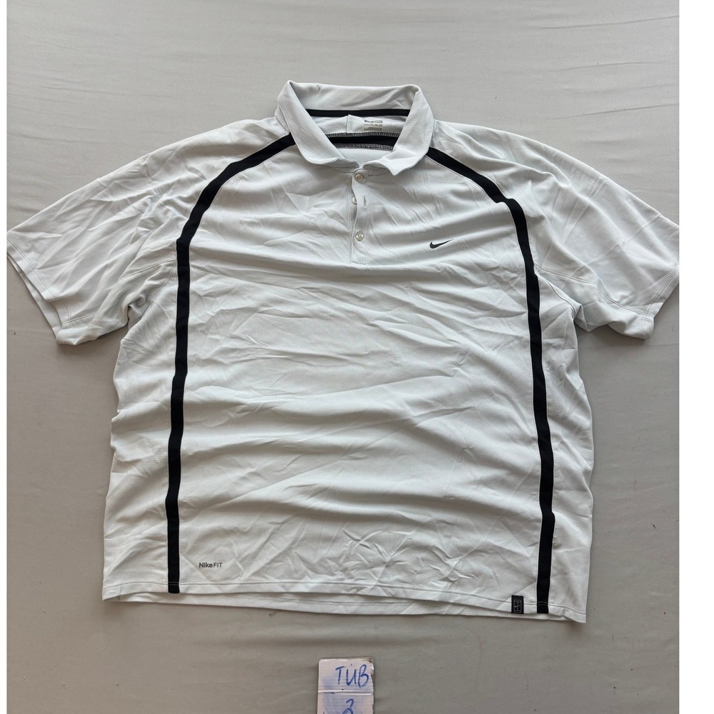 Nike FIT Mens XXL White Black Stripe Short Sleeve Golf Polo Shirt Performance